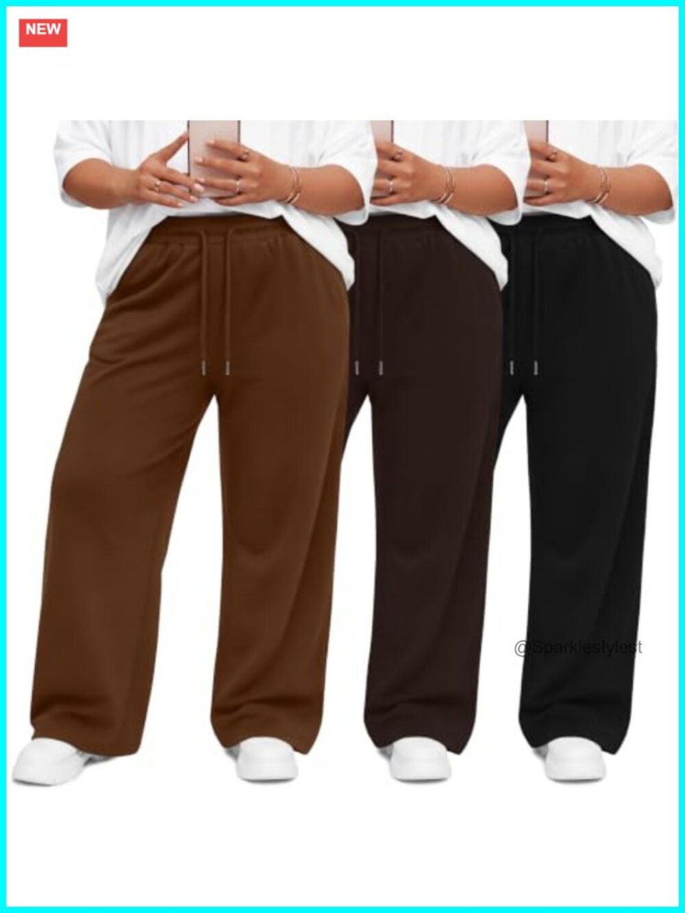 3 Pack Women's Wide Leg Plus Size Sweatpants with Pockets 100% Polyester